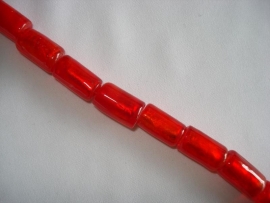 Streng zilverfolie glaskralen buis 15x10 mm rood (12 stuks)