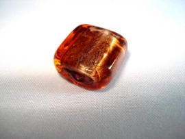 Zilverfolie glaskraal vierkant 12 mm bruin