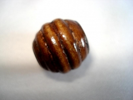 Houten kraal met ribbel bruin 12 mm