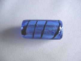 Ziverfolie glaskraal buis gestreept blauw