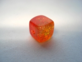 glascrackle kraal vierkant 6x6x6 mm duo rood geel