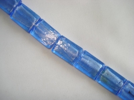 Streng zilverfolie glaskralen rechthoek blauw (10 stuks)