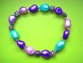 Armband zoetwater parels paars, lila en zeegroen