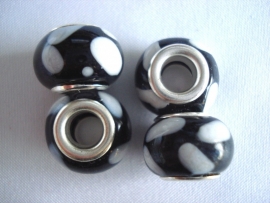 Pandora style kraal zwart met witte vlekken