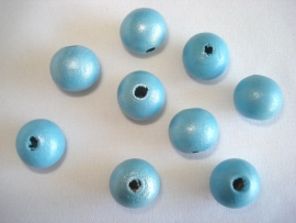 Houten kraal 8 mm azuurblauw met glanslaagje