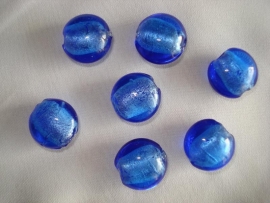 Zilverfolie glaskraal plat rond middenblauw