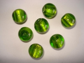 Zilverfolie glaskraal rond 16 mm limegroen