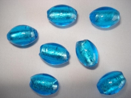 Zilverfolie glaskraal ovaal aquablauw