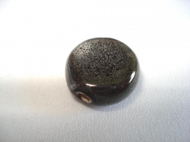 Keramiek kraal plat rond 14x5 mm donkergrijs met spikkels