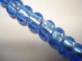 Streng zilverfolie glaskralen rondell blauw (12 stuks)