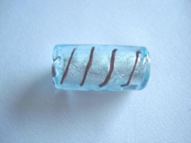 Zilverfolie glaskraal buis gestreept lichtblauw