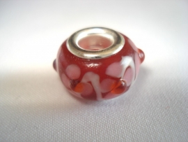 Pandora style kraal rood, roze, wit en oranje
