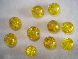 Glascrackle kraal rond 10 mm geel