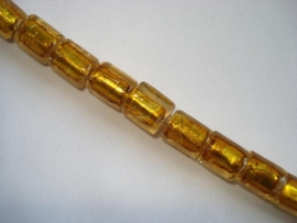 Streng zilverfolie glaskralen buis 12x10 mm goudbruin (15 stuks)