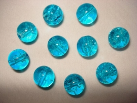 Glascrackle kraal rond 10 mm fel aquablauw