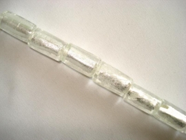 Streng zilverfolie glaskralen buis 15x10 mm wit (12 stuks)