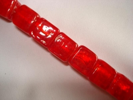 Streng zilverfolie glaskralen kubus 10 mm rood (12 stuks)