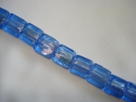 Streng zilverfolie glaskralen vierkant 12 mm blauw (15 stuks)