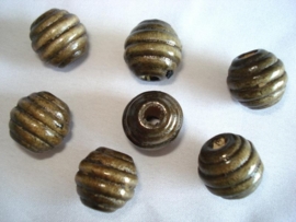 Houten kraal met ribbel grijsbruin 12 mm