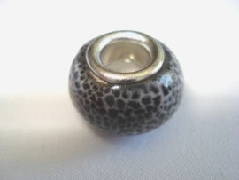 Pandora style kraal keramiek grijs gespikkeld