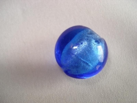 Zilverfolie glaskraal plat rond middenblauw