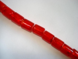 Streng zilverfolie glaskralen buis 12x10 mm rood (15 stuks)