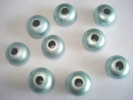 Houten kraal disc 12x8 mm lichtgroen metallic