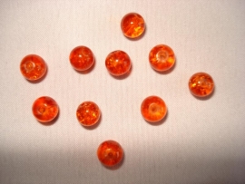 Glascrackle kraal rond 6 mm oranjerood