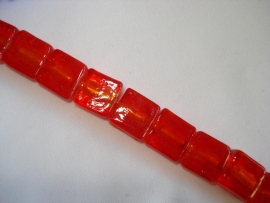 Streng zilverfolie glaskralen vierkant 12 mm rood (15 stuks)