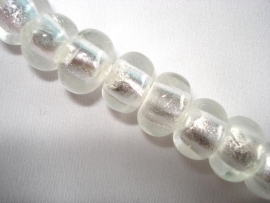 Streng zilverfolie glaskralen rondell wit (12 stuks)
