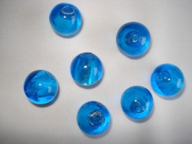 Zilverfolie glaskraal rond 16 mm aquablauw