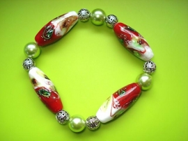 Armband rood, lime groen, wit en zilver