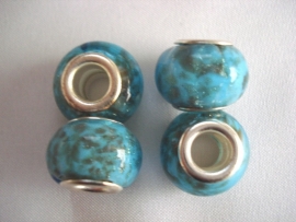 Pandora style kraal turquoise met gouden glittertjes