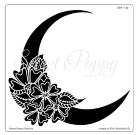 Sweet Poppy Stencil: Floral Crescent Moon SP6-150