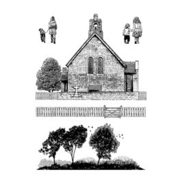 Red Brick Church Unmounted Rubber Stamps (CI-623)