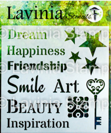 Words 2 – Lavinia Stencils ST036  20 x 20 cm