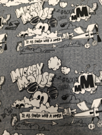 072 Katoen jersey/tricot Mickey Mouse 150cm breed en 90cm lang