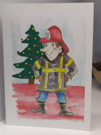 Brandweerman Kerst blanco dubbele kaart zonder tekst