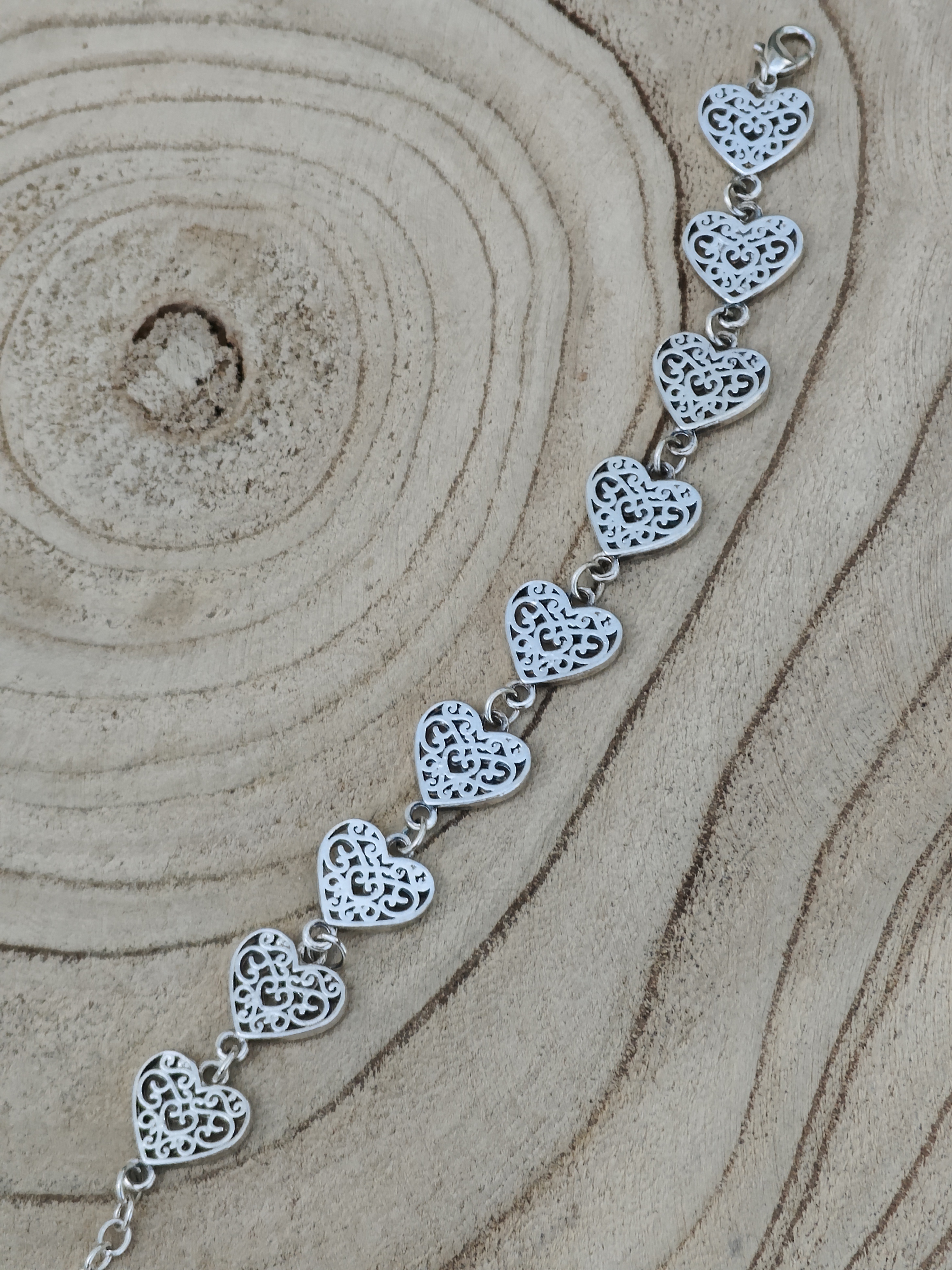 Armband in zilver "filegraan hartjes" GEEN handwerk