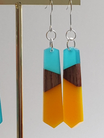 Combinatie hout en hars - hout en turquoise/oranje