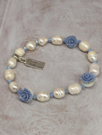 Armband "Pearls & Roses" blauw