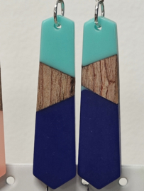 Combinatie hout en hars - hout en turquoise/donkerblauw