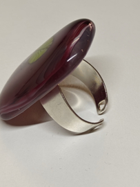 411 Ring, verstelbaar, met handgemaakte glascabouchon