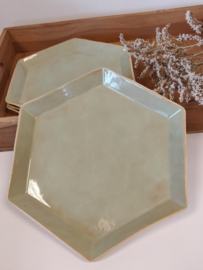 6-hoekig bord  26 CM - kleur mintbeige met blos