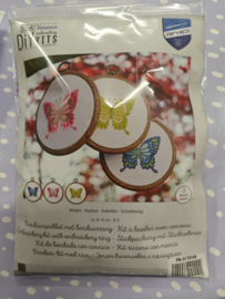 voorgedrukt borduurpakket 3 vlinders inclusief borduurringen