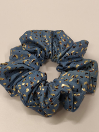 Scrunchie handmade - jeanskleur met foil