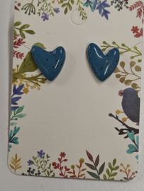 Oorsteker "Love Heart"  -  blauw met subtiel glinstertje