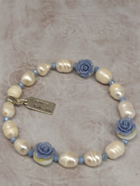 Armband "Pearls & Roses" blauw