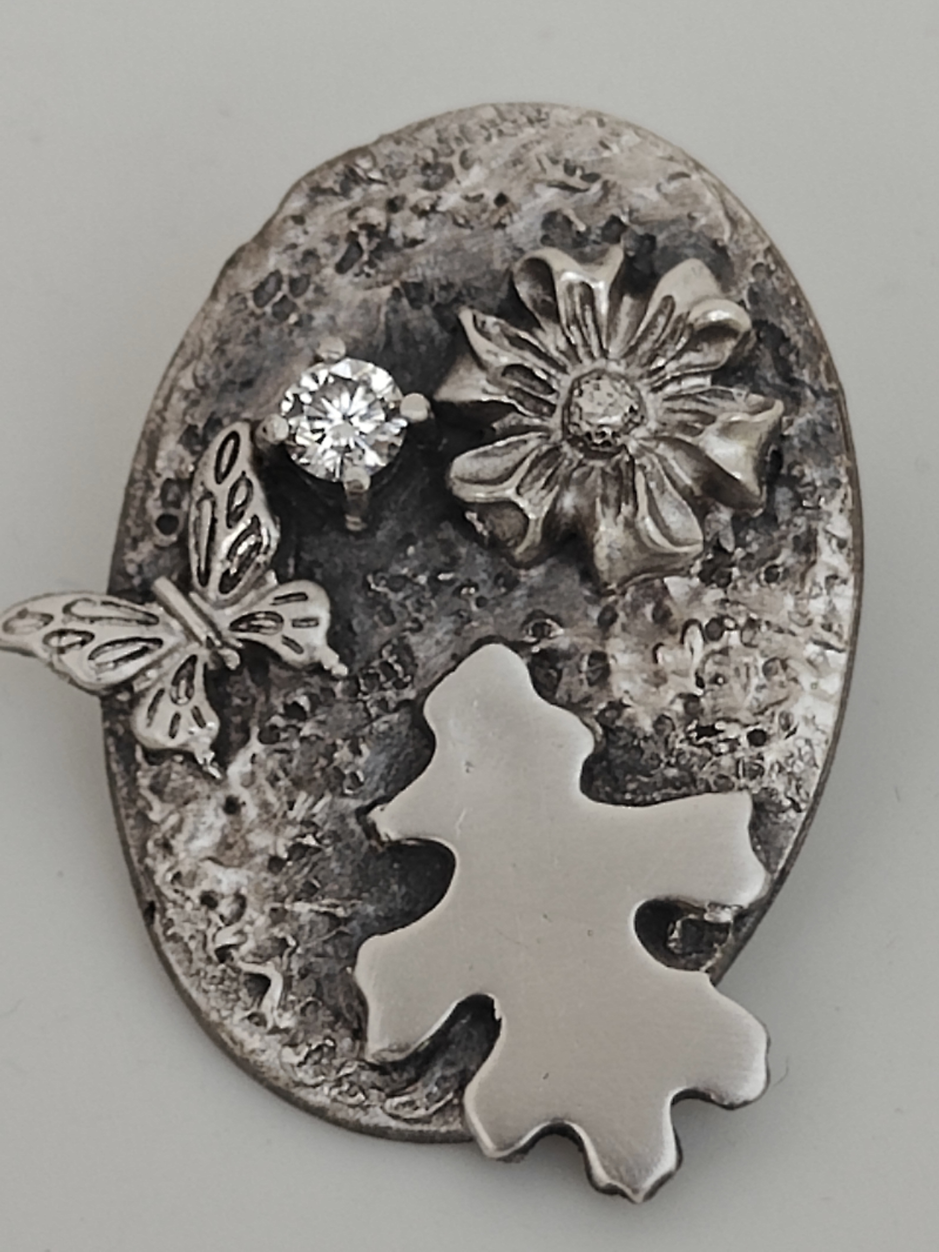 BR0001 - Broche “nature” - massief zilver - handwerk