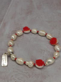 Armband "Pearls & Roses" rood
